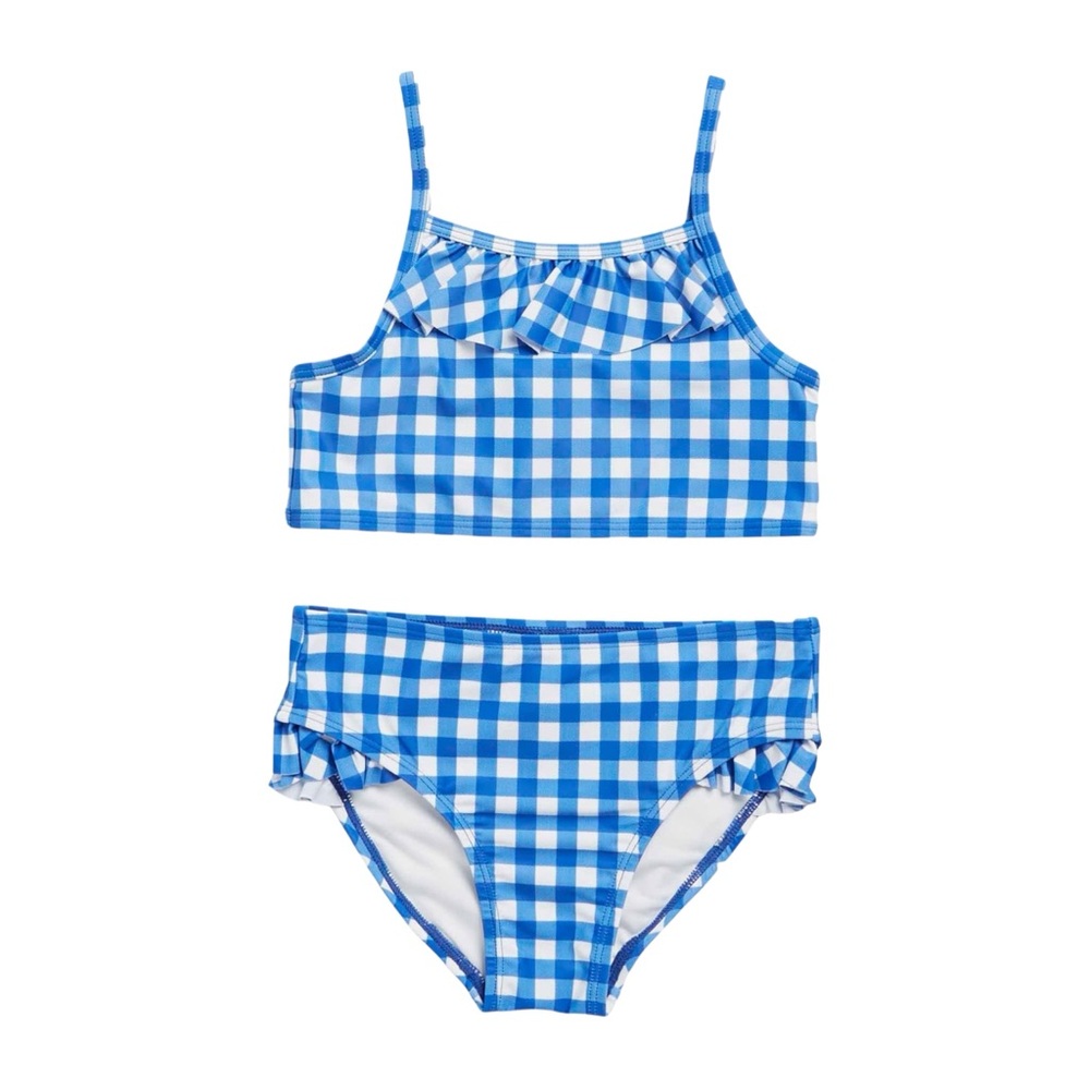 HARPER CANYON Kids Girls Blue White Ruffle Gingham Print 2-Piece Bikini Sz 6